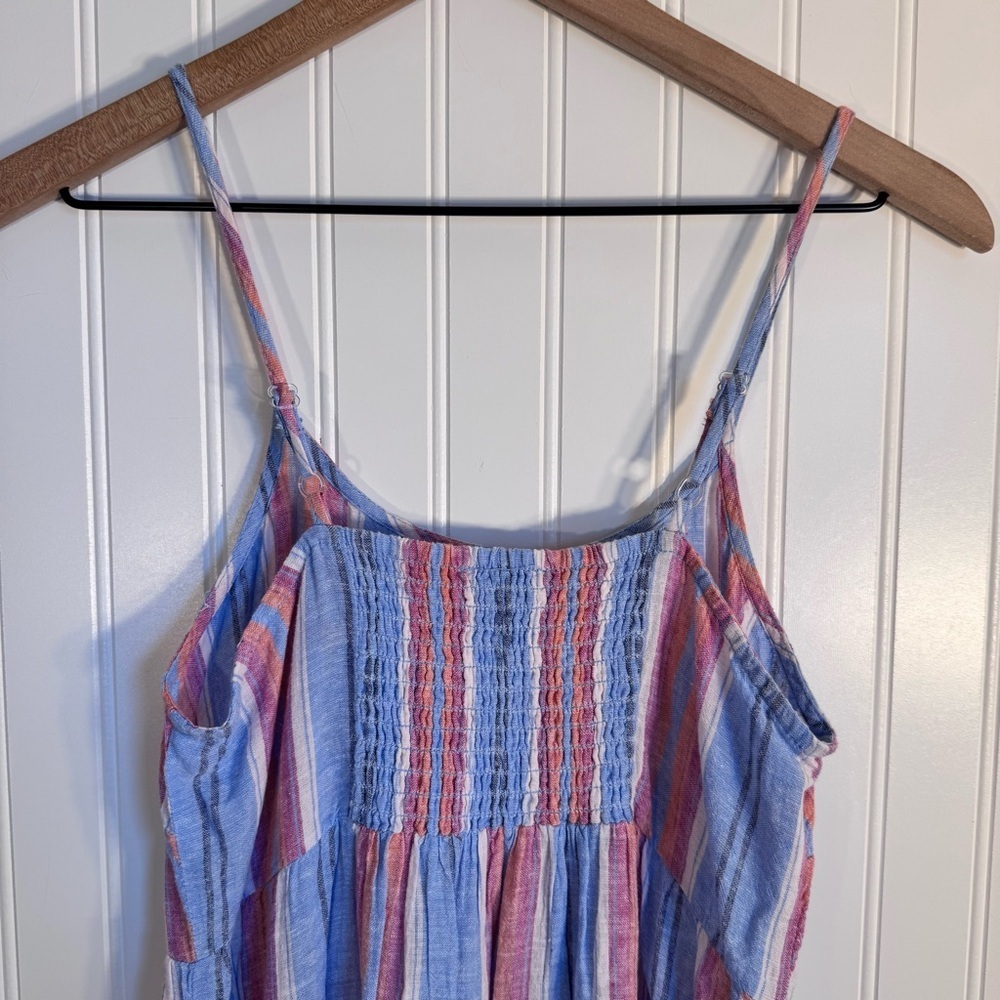 Beachlunchlounge Lana Stripe Linen & Cotton Tiered Stripes Midi Sundress Size XS - Picture 5 of 10